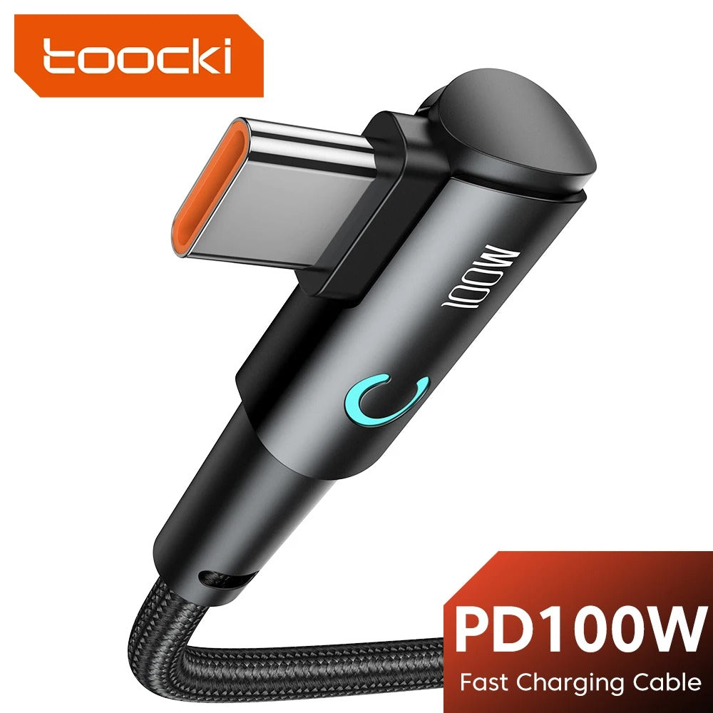 Toocki 90 Degree Elbow USB Type C Cable 100W 5A Fast Charging Data Cord
