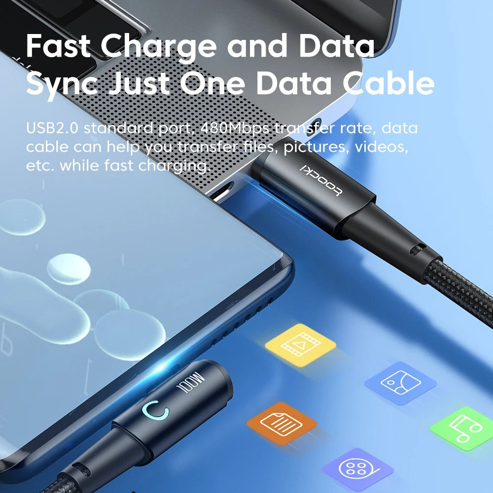 Toocki 90 Degree Elbow USB Type C Cable 100W 5A Fast Charging Data Cord
