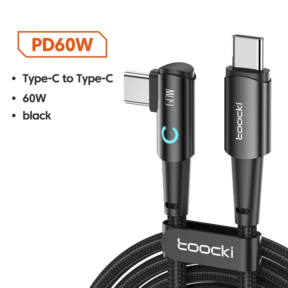 Toocki 90 Degree Elbow USB Type C Cable 100W 5A Fast Charging Data Cord
