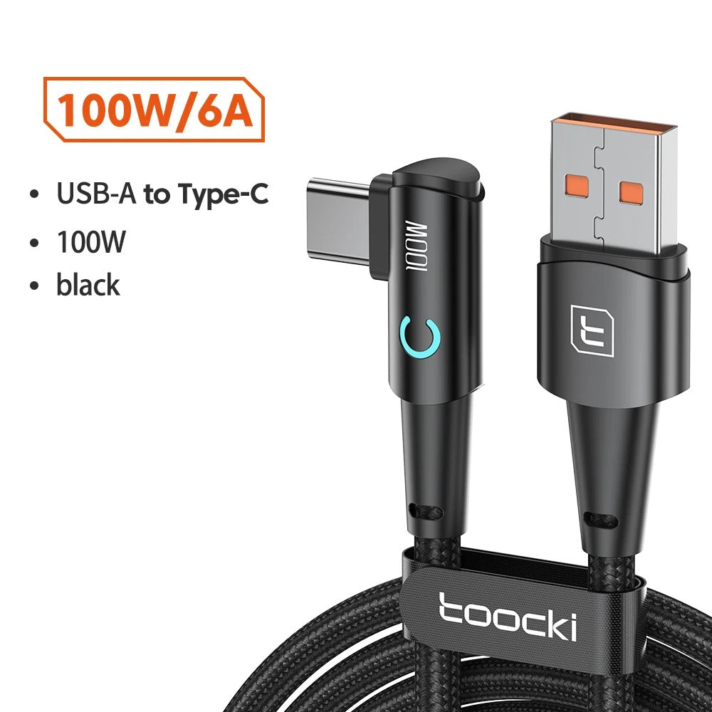 Toocki 90 Degree Elbow USB Type C Cable 100W 5A Fast Charging Data Cord